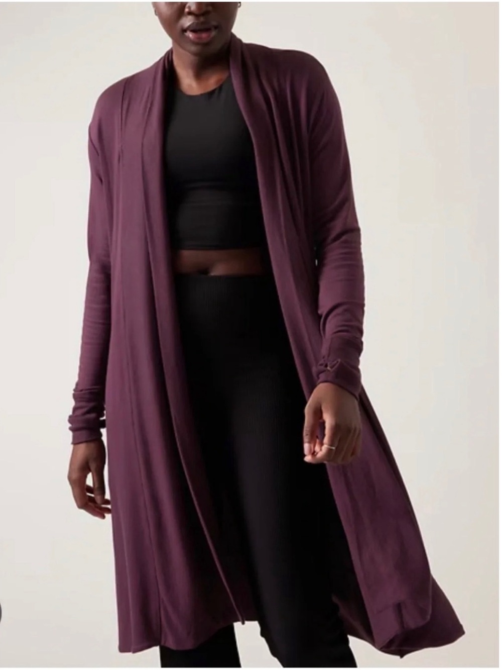 Athleta womens long pranayama open front wrap cardigan size XS